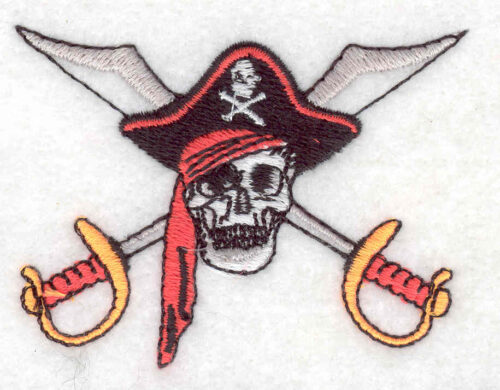 pirate skull with swords embroidery design