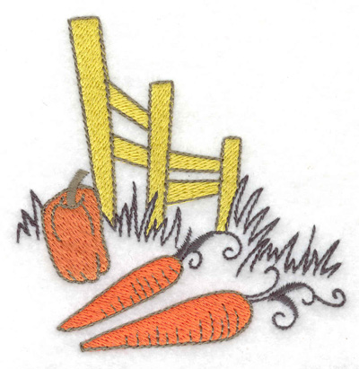 Embroidery Design: Fence with pumpkin and carrots 3.53w X 3.56h