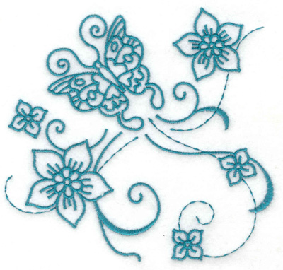 Embroidery Design: Butterfly and flowers 5 large 4.93w X 4.66h