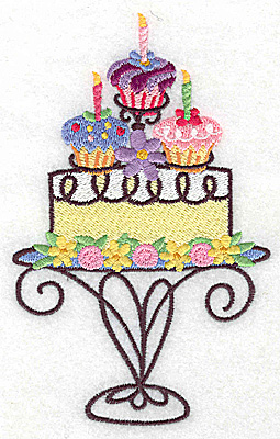 Embroidery Design: Cake with three cup cakes large 3.47w X 5.57h