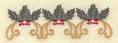 Embroidery Design: Holly and berries trio 3.66w X 1.19h