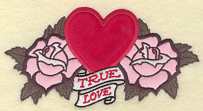 Embroidery Design: True love heart and roses applique 6.89w X 3.53h