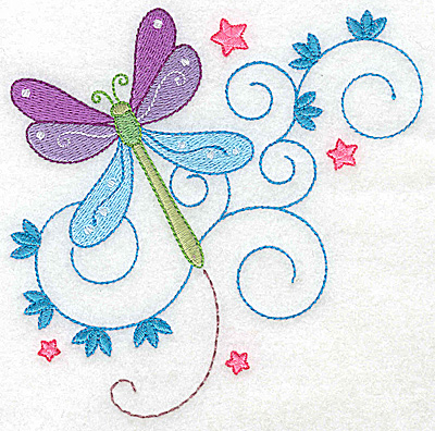 Embroidery Design: Dragonfly swirls and stars large 4.93w X 4.95h