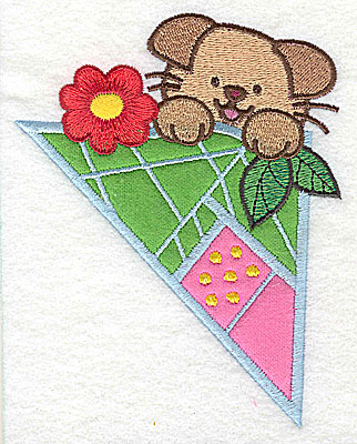 Embroidery Design: Puppy with flower large 3 appliques 3.98w X 4.97h