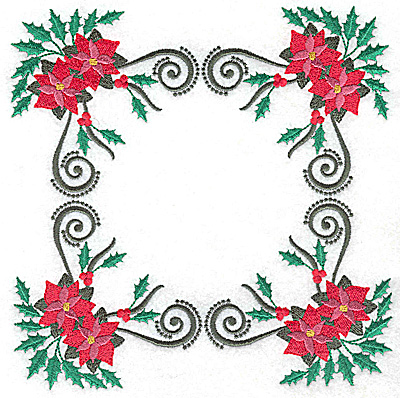 Embroidery Design: Four corner Poinsettia design 6.98w X 6.98h