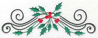 Embroidery Design: Holly berries and swirls 6.96w X 2.56h