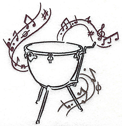 Embroidery Design: Kettle drum with musical notes large 4.69w X 4.97h