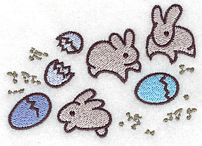 Embroidery Design: Bunnies and eggs small 3.81w X 2.67h