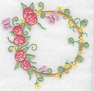 Embroidery Design: Peonies and butterflies circular 3.89w X 3.86h