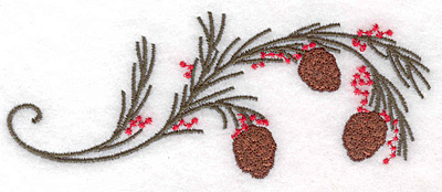 Embroidery Design: Pine bough with cones and berries 5.00"w X 2.00"h