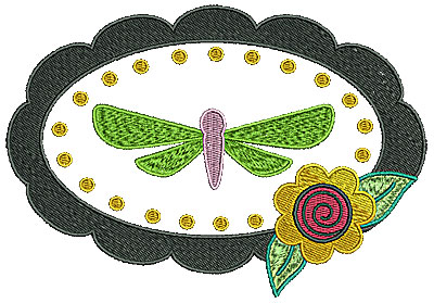 Embroidery Design: Dragonfly in frame with flower 6.30w X 4.35h