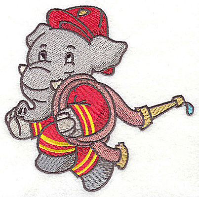 Embroidery Design: Elephant fireman carrying hose large 4.95w X 4.92h