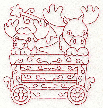 Embroidery Design: Train with moose redwork 3.51w X 3.74h