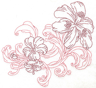 Embroidery Design: Lily trio large Redwork  6.99"h x 7.48"w