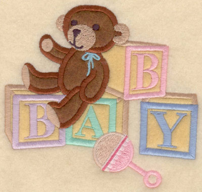 Embroidery Design: Teddy Bear applique with blocks5.01w X 5.36h