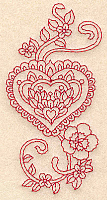 Embroidery Design: Heart and flowers redwork