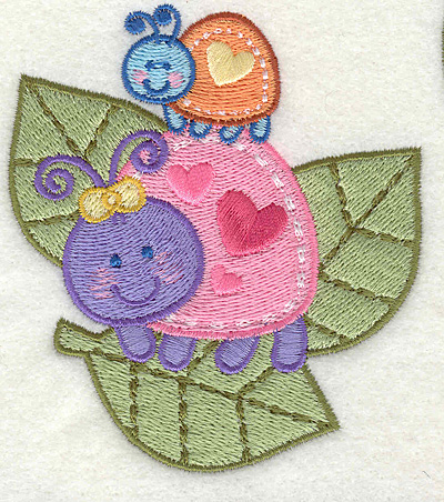 Embroidery Design: Bugs on a Leaf  3.43" x 3.87"