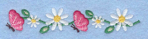 Embroidery Design: Butterflies and daisies0.70" x 3.57"