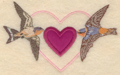 Embroidery Design: Small birds with heart applique5.00w X 3.01h