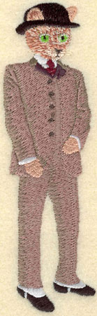 Embroidery Design: Male Cat in Derby Hat1.71w X 5.45h