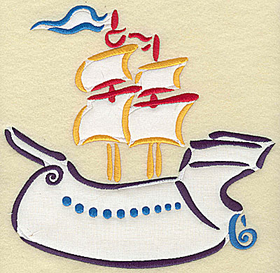 Embroidery Design: Ship galleon double applique 7.79w X 7.78h