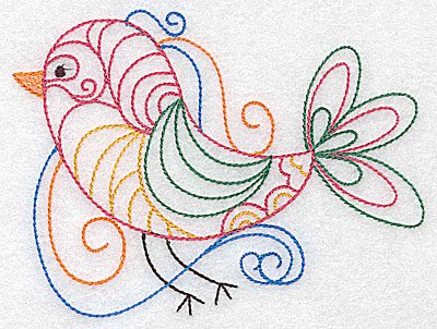 Embroidery Design: Bird with swirls large 4.97w X 3.73h