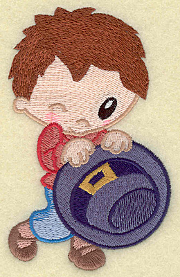 Embroidery Design: Pilgrim boy holding hat large 3.04w X 4.93h