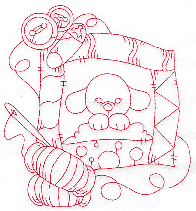 Embroidery Design: Puppy quilt redwork large 5.31w X 5.75h