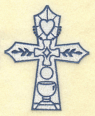 Embroidery Design: Cross with heart and chalice 3.11w X 3.87h