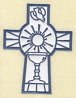 Embroidery Design: Cross applique chalice and dove 3.78w X 4.96h