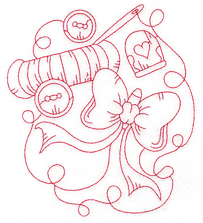 Embroidery Design: Buttons and bows redwork large 4.97wX 5.66h