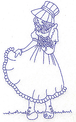 Embroidery Design: Girl holding dress large 3.52w X 5.95h