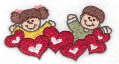 Embroidery Design: Children with hearts 3.87w X 2.10h