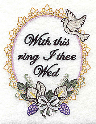 Embroidery Design: With this ring Wedding design large with text 3.78w X 4.96h