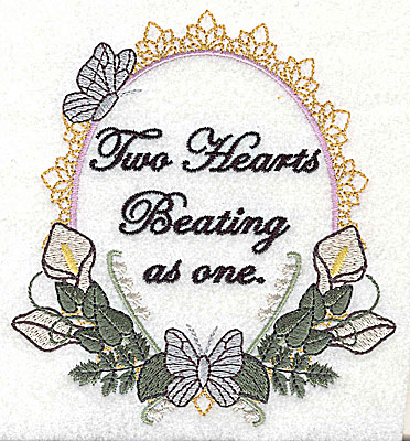 Embroidery Design: Two Hearts Wedding design large with text 4.58w X 4.97h