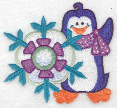 Embroidery Design: Penguin with snowflake large 4.93w X 4.52h