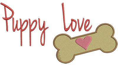 Embroidery Design: Puppy Love With Bone 6.52w X 3.48h