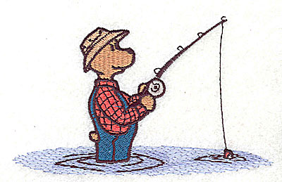 Embroidery Design: Bear fishing 4.69w X 2.88h