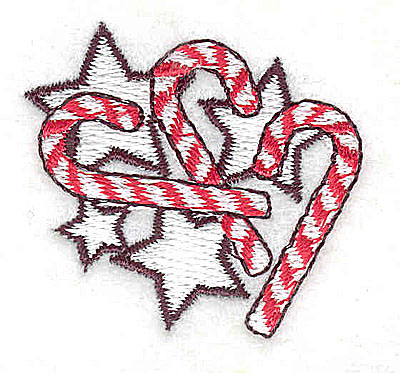 Embroidery Design: Candy canes with stars 1.56w X 1.44h