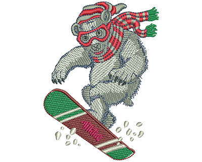 Embroidery Design: Polar Bear Snow Boarding Lg 2.90w X 4.01h