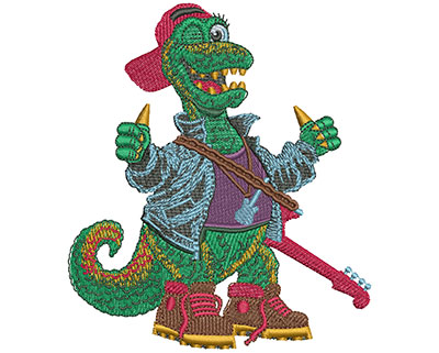 Embroidery Design: Rock N Roll Dino Lg 3.94w X 4.50h