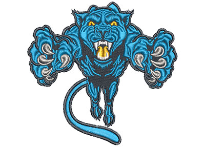 Embroidery Design: Pouncing Cartoon Panther Mascot Lg 4.43w X 3.97h