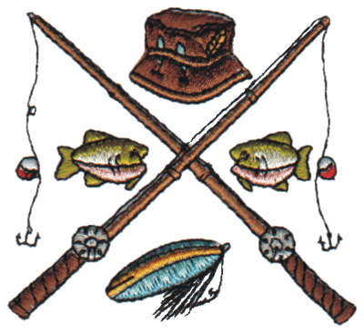 Embroidery Design: Crossed Fishing Pole2.84" x 2.63"