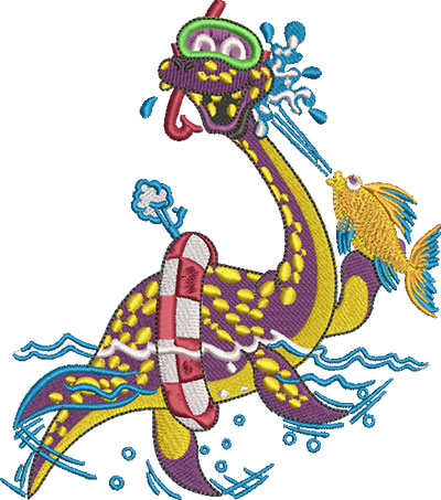 Embroidery Design: Swimming Sea Monster Lg 5.40w X 6.12h