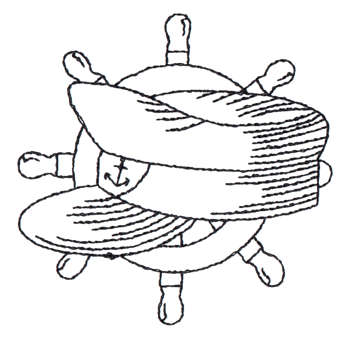 Embroidery Design: Ship Wheel & Skipper's Hat - Outline3.03" x 2.97"