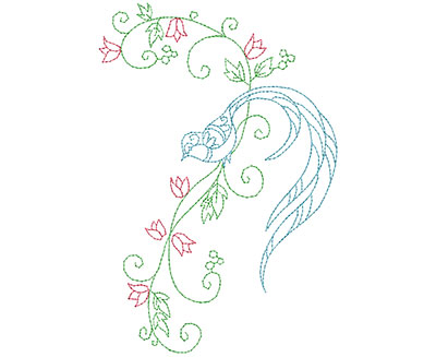 Embroidery Design: Delicate Bird Floral 6 Large 4.72w X 6.95h