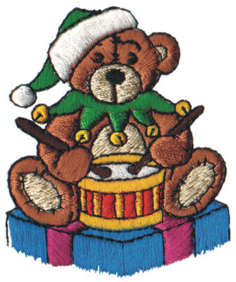 Embroidery Design: Snow Globe Drummer Bear2.25" x 2.78"