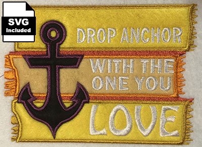 beach applique drop anchor embroidery design