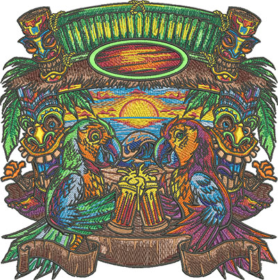 tiki parrots embroidery design