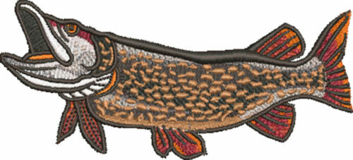 pike swimming embroidery design